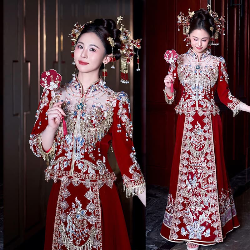 2025 Xiuhe Dress Bride Slimming Petite-Friendly New Chinese Style Wedding Dress Velvet National Trend