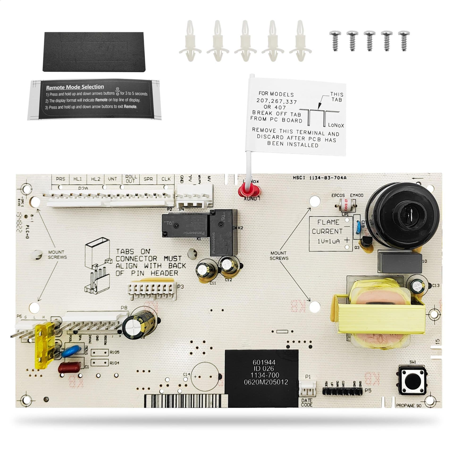 Replacement of 013464F PC board control for Raypak digital gas heater models 185B, 265B, and 335B.