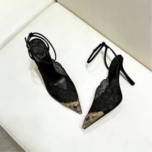 French Celeb Style Lace Pointed Toe Thin Heel Sandals Women 2026 Summer New Mesh Breathable Sexy Open Back High Heels
