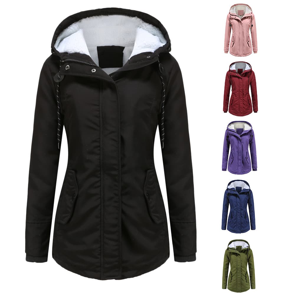 2023 Parka Coat Autumn/Winter Women's Lamb Fleece Cotton Jacket European Size Thickened Fleece-Lined Casual Hooded Outerwear