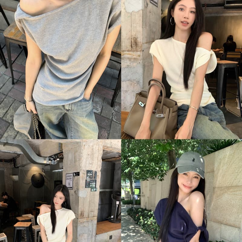 Designed Twisted Off-Shoulder Short Sleeve Commuter Casual Women's Summer New Slimming Elegant Daily Wear Top