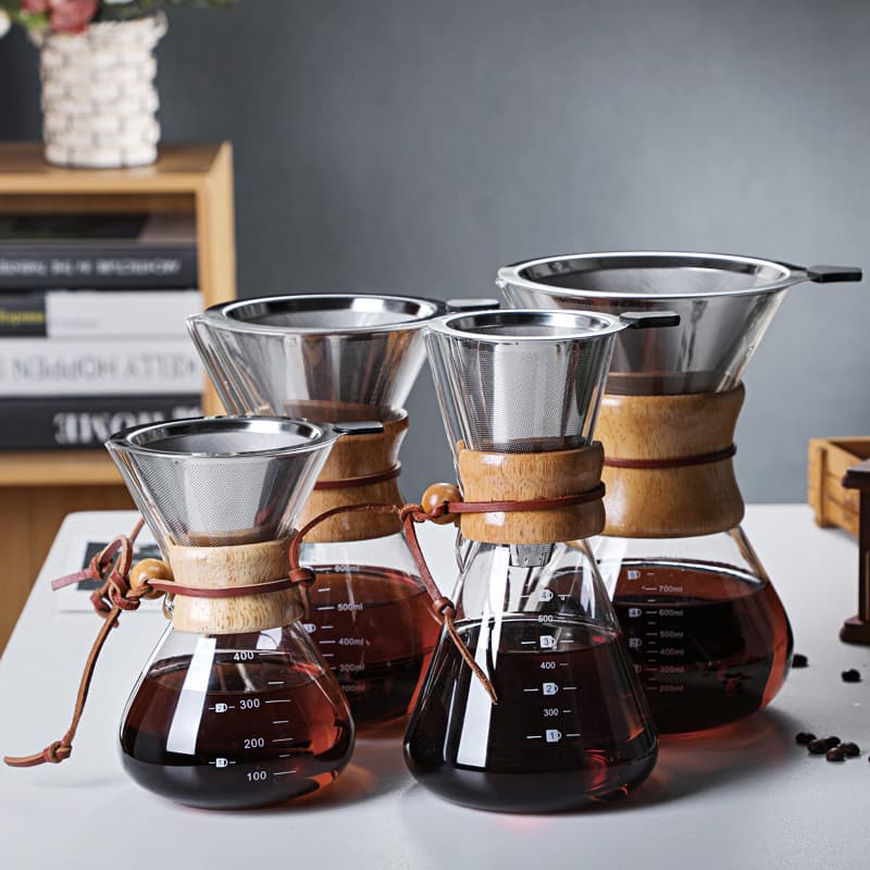 Wood chip hand-brewed coffee pot, coffee cup, simple transparent glass coffee shop, home coffee cup, ready supply