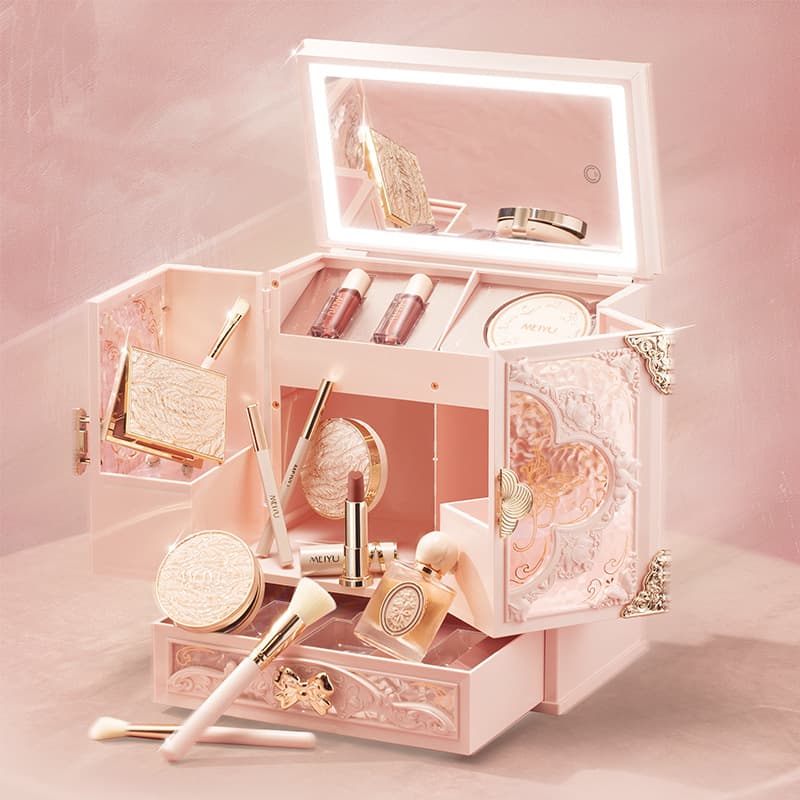 Meiyu Butterfly Love Acrylic Makeup Set Large Capacity Storage Box LED Three-Color Beauty Mirror Gift for Girls Besties