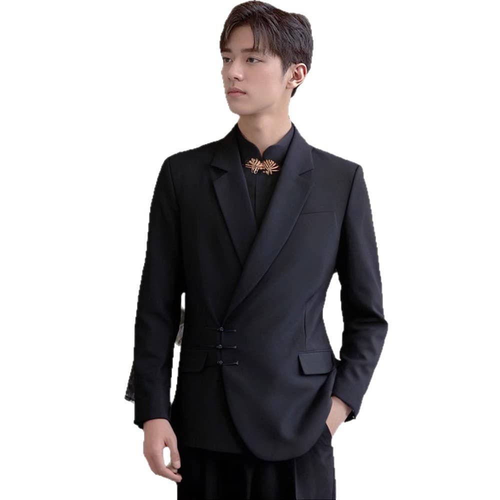 New Chinese-style Mandarin Collar Groom Suit Set for Engagement Wedding Ceremony National Style Blazer