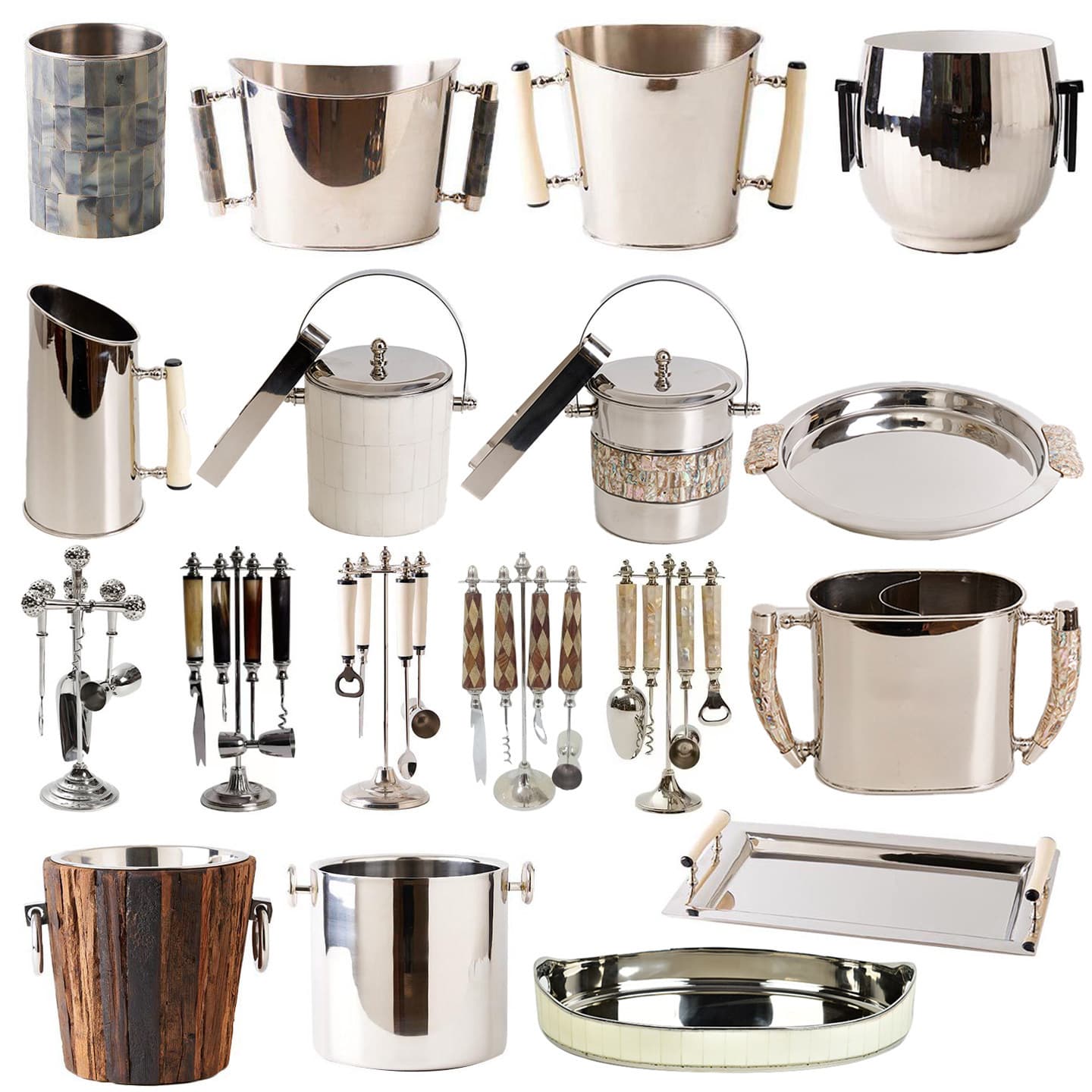 Indian Imported Colorful Shell Stainless Steel Handle Ice Bucket Cocktail Opener Barware Set Tray Wine Bucket Bar Decoration