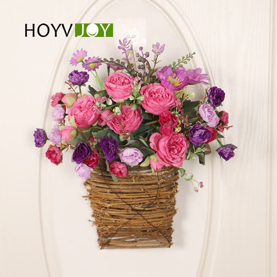 Simulated green plant peony rose wedding decoration garland Thanksgiving artificial rattan silk flower wreath door decoration wall hanging