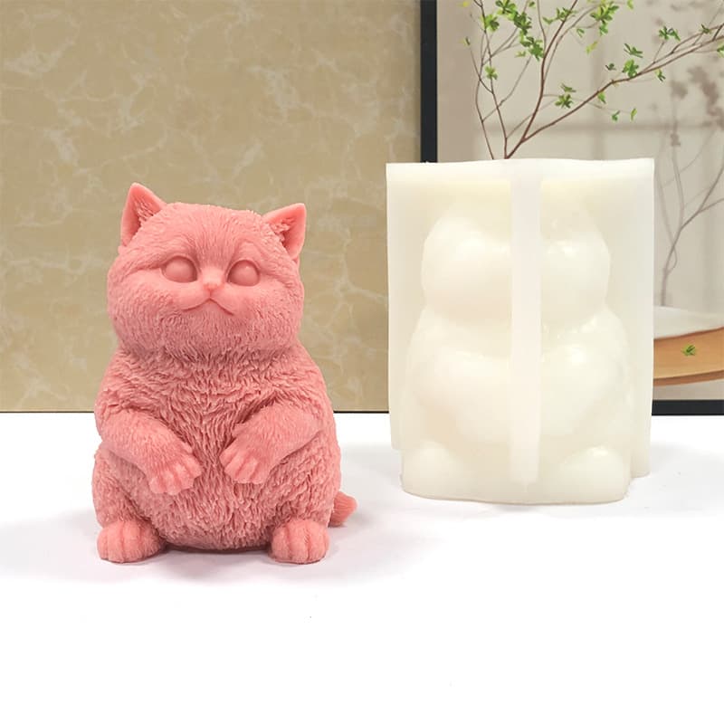 3D Chubby Cat Aromatherapy Candle Silicone Mold, Plaster DIY Resin Epoxy Decoration, Cat Candle Mold