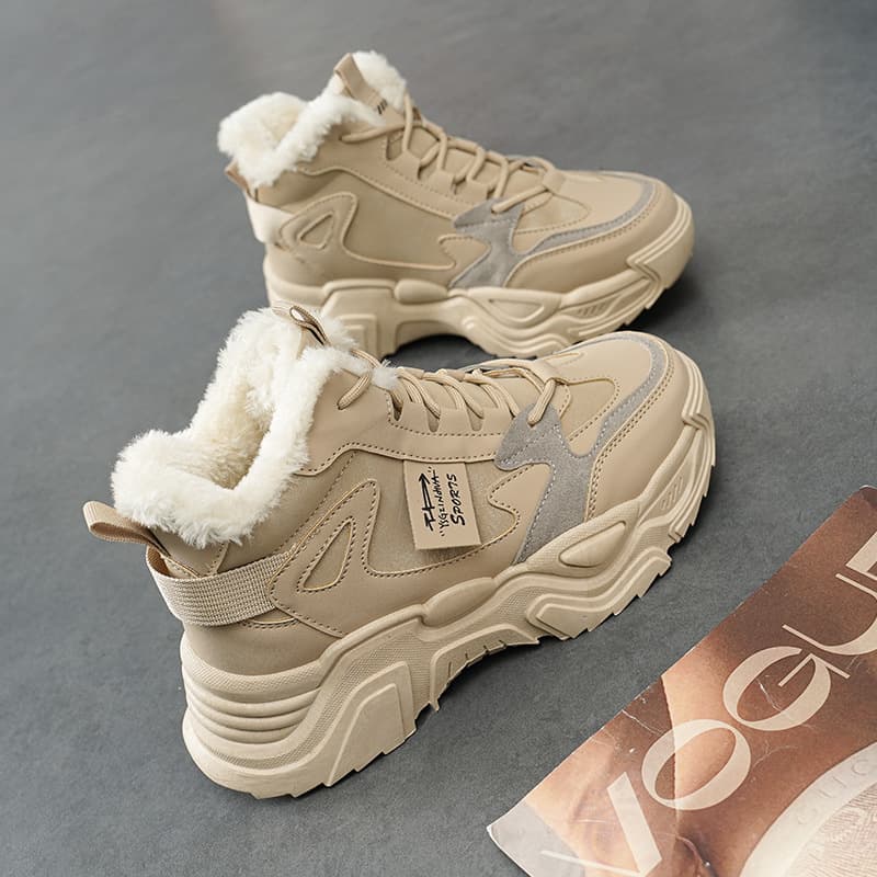 Women's High-Top Shoes 2024 New Autumn Winter Cotton Shoes Korean Style Versatile Dad Sneakers Plush Lined Casual Women's Shoes 819-5