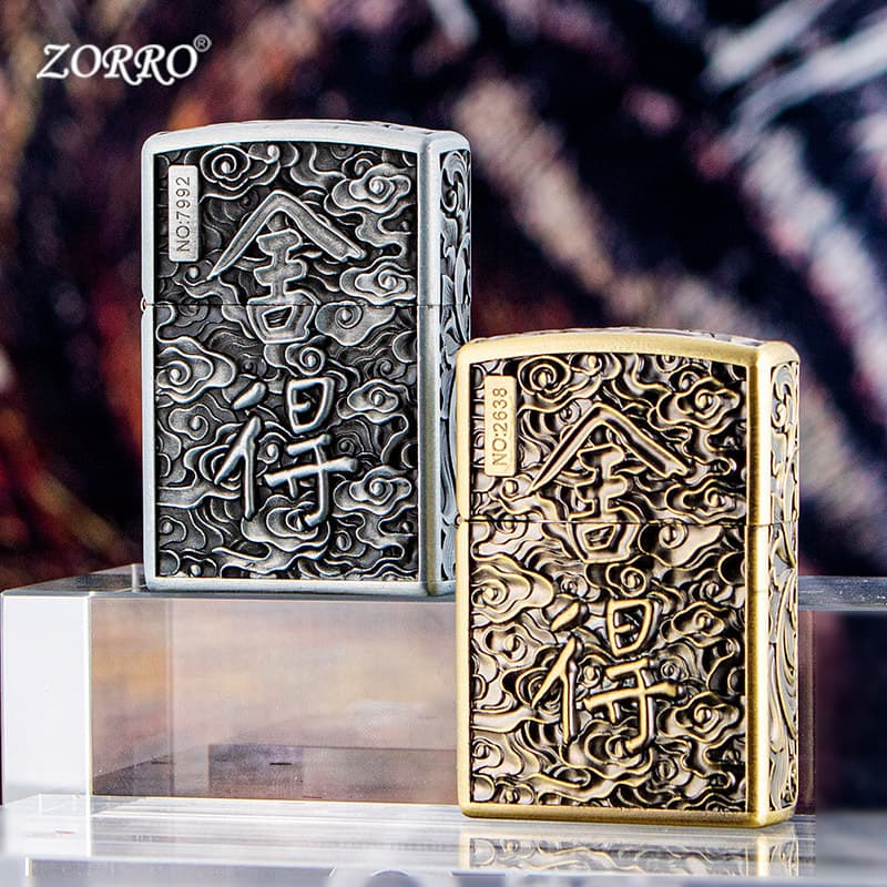 New Zorro Armor ZK34 Kerosene Lighter with Fine Engraving, Creative Vintage-Style Flint Wheel Lighter