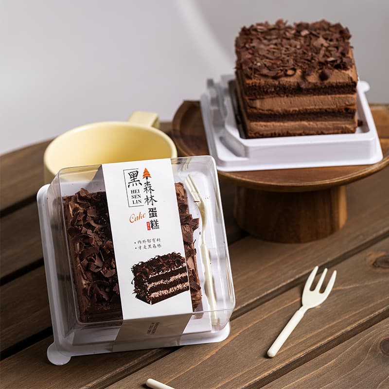 Anti-Fog Black Forest Packaging Box Transparent Red Velvet Cake Pastry Mousse Slice Cake Baking Packaging Takeout Box