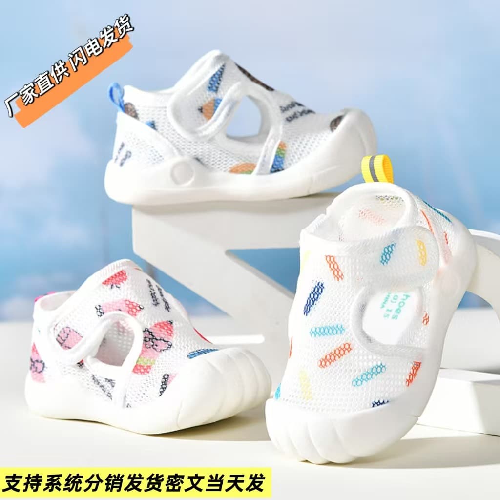 Cross-border Baby Walking Sandals Boys Girls Summer Toddler Shoes Soft Sole Non-slip Mesh Velcro Sandals