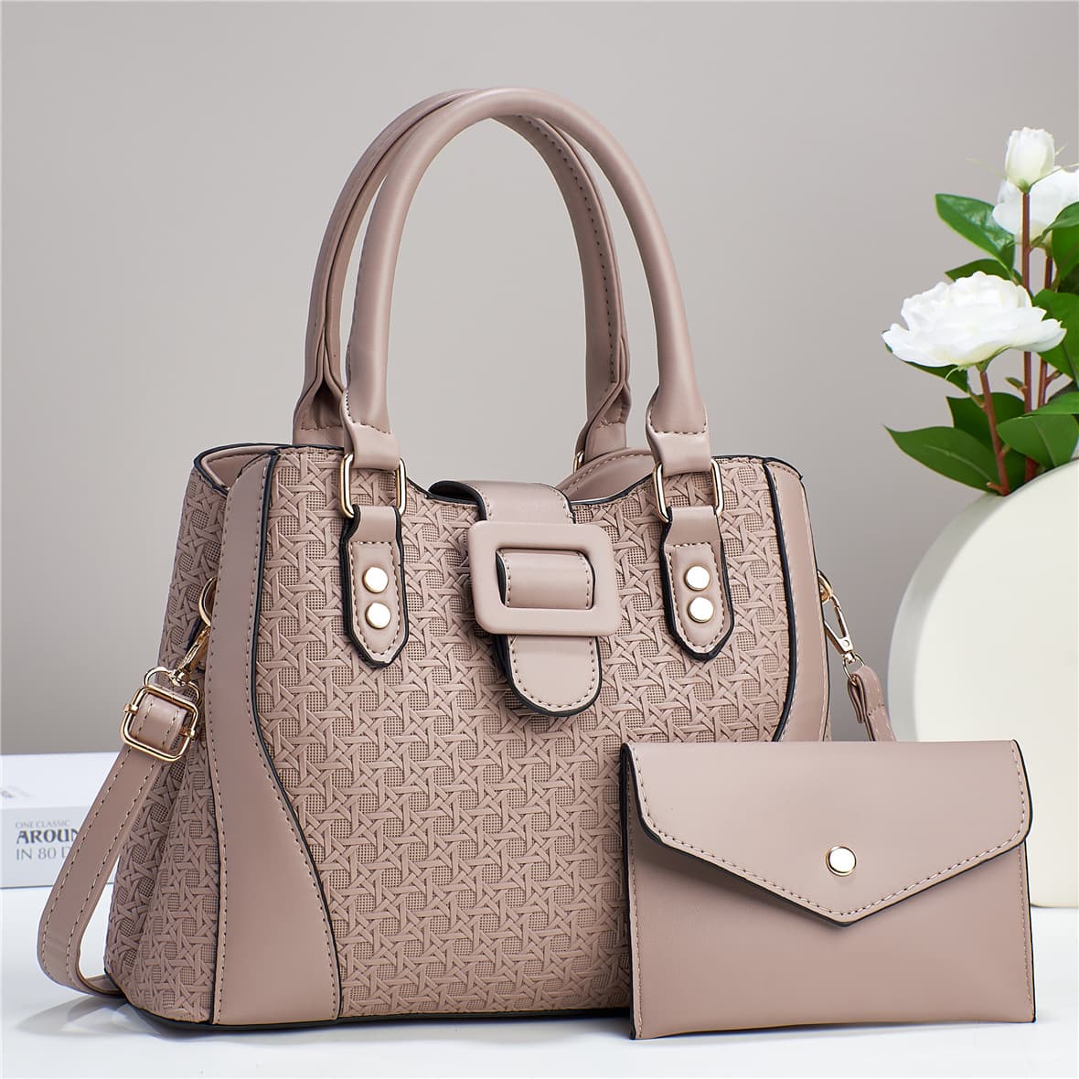 New woven two-piece fashion handbag cross-border high-quality high-elastic material large-capacity shoulder cross-body women's bag