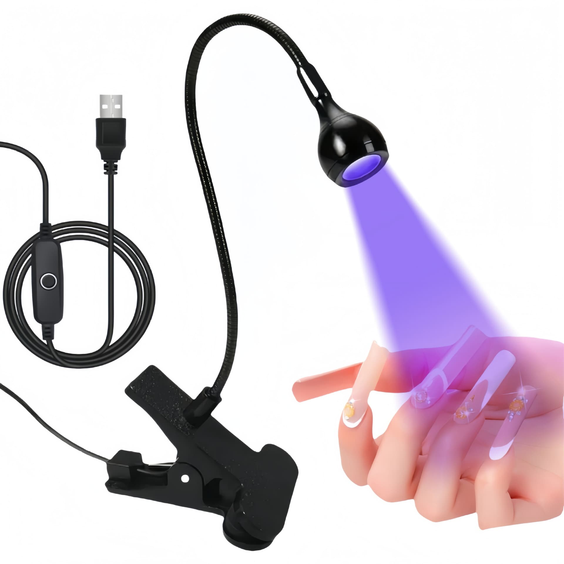 Goose Neck UV LED Nail Lamp Light Therapy Hard Dryer Gel Polish Curing Light Clamp Desk Lamp Night Light Beauty Health