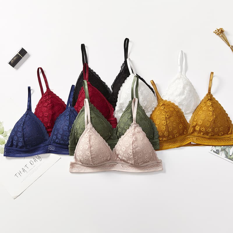 French Bra Sexy V-Shape Thin Push-Up Lace Breathable Backless Women's Wire-Free Bra for Small Bust