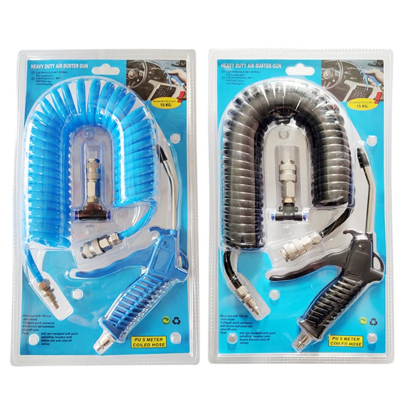 European-style 8mm vehicle air duster/blow gun set for export, pneumatic tools, black air gun with PU spring hose combo