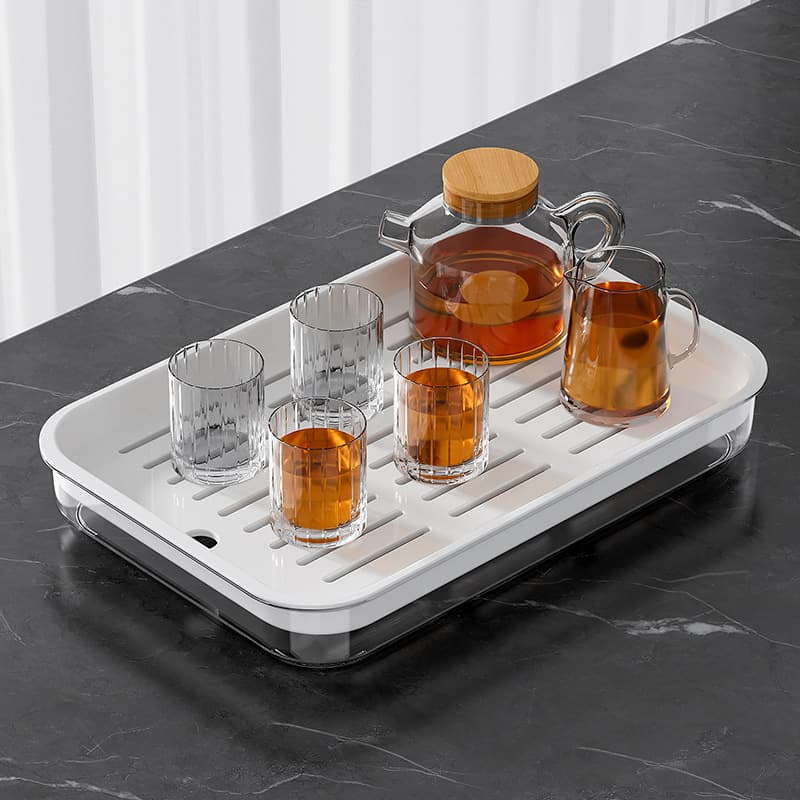 Transparent Double-Layer Draining Tray, Light Luxury Style, Outdoor Picnic Large Capacity Fruit Cup Multi-Purpose Tray, Living Room Tea Tray