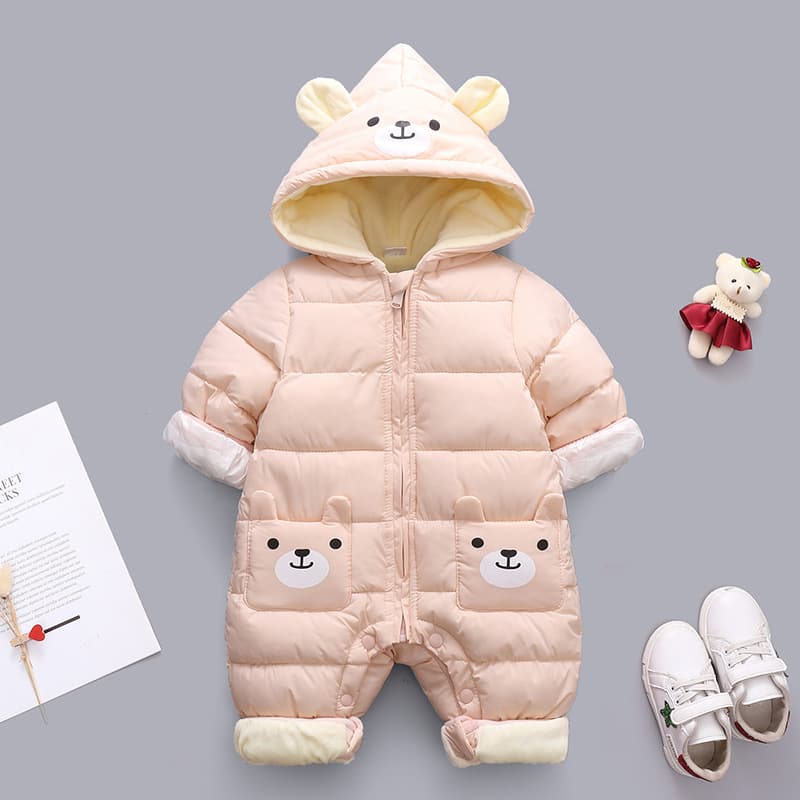 Cross-border Europe and America Baby Winter Thickened One-Piece Cartoon Bear Hooded Romper Boys Girls Warm Outdoor Clothes