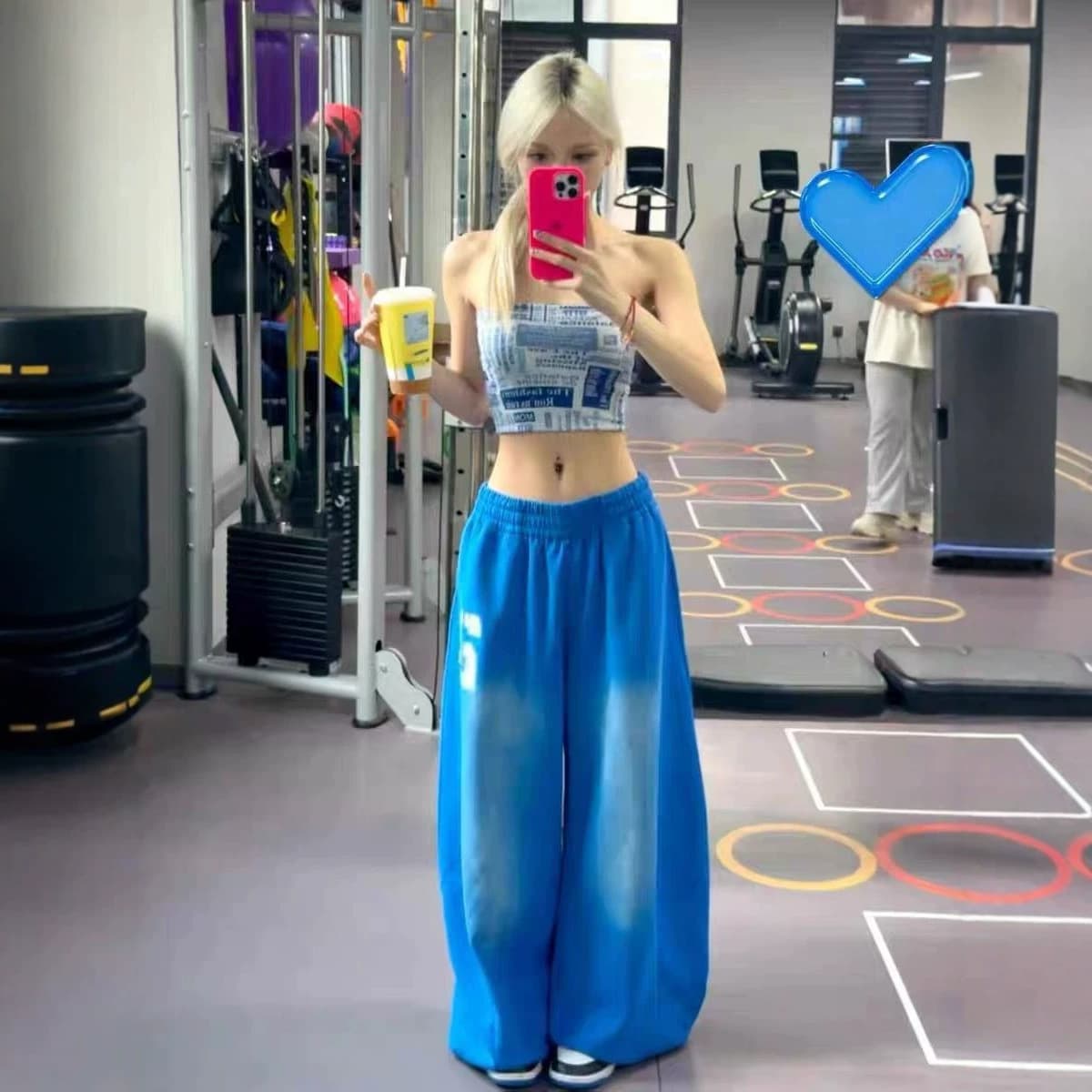 American Retro Letter Print Gradient Casual Sweatpants for Women, Loose Fit Sports Slimming Trendy Versatile Wide Leg Curved Knife Pants