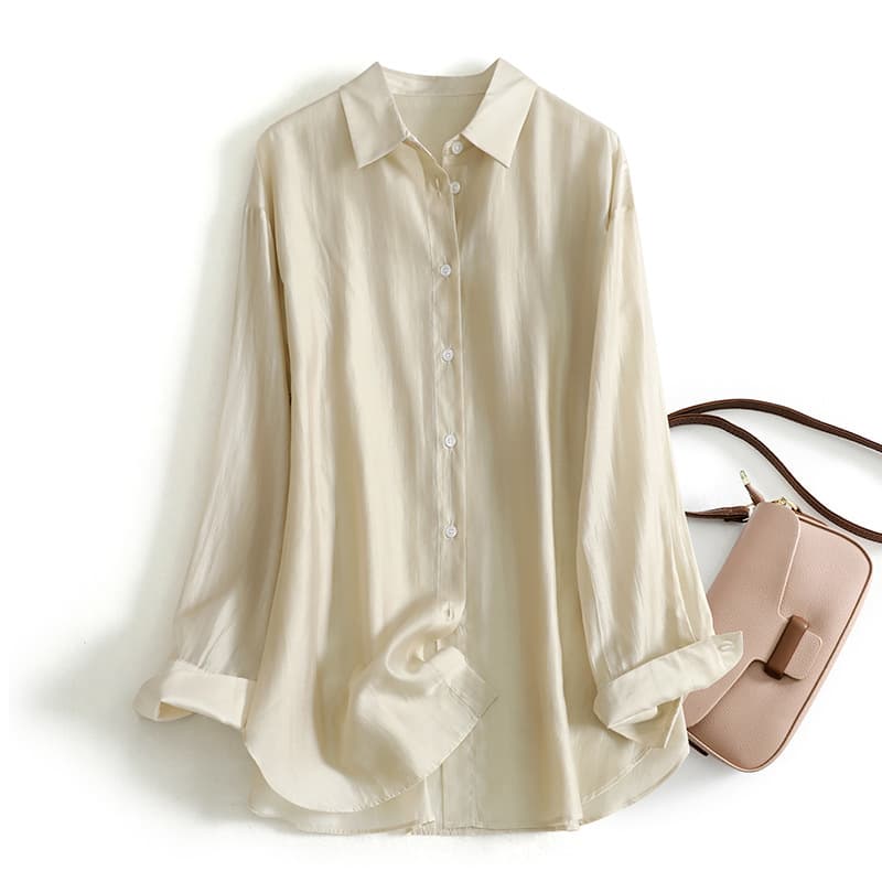 Light and slightly transparent Lyocell Tencel sunscreen shirt women's candy color loose shirt spring and summer trendy long-sleeved top
