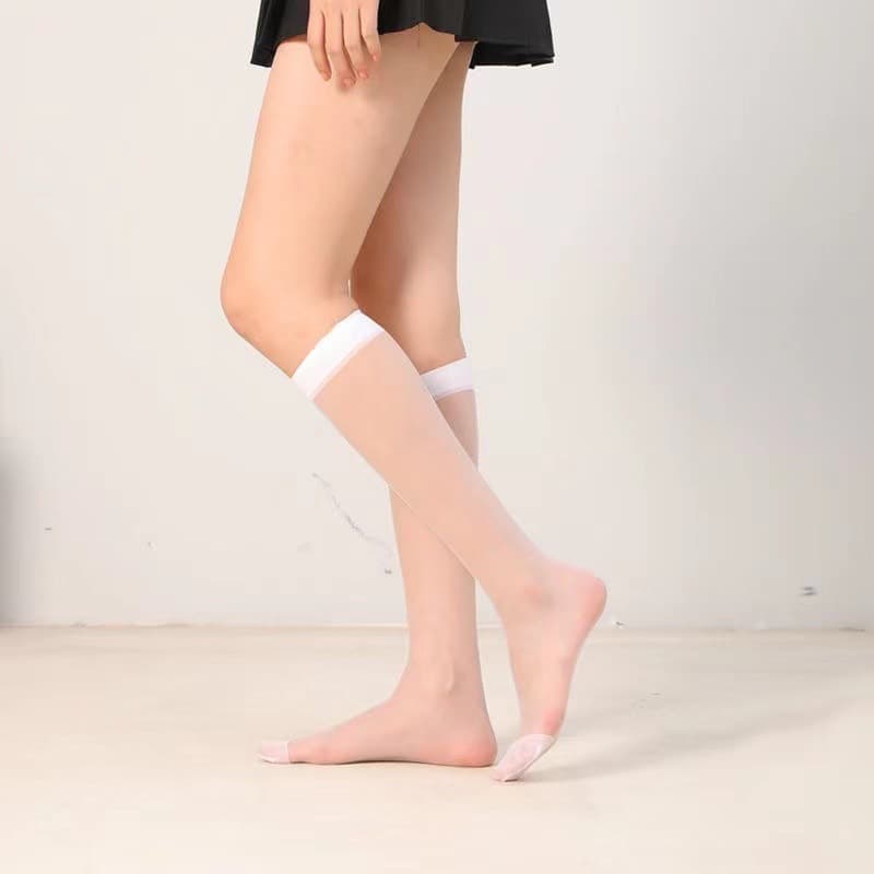 Women's Mid-Calf Crystal Stockings, Extended Length, Ultra-Thin Summer Style, Reinforced Toe for Durability, Wide Opening, Nude Color Women's Socks