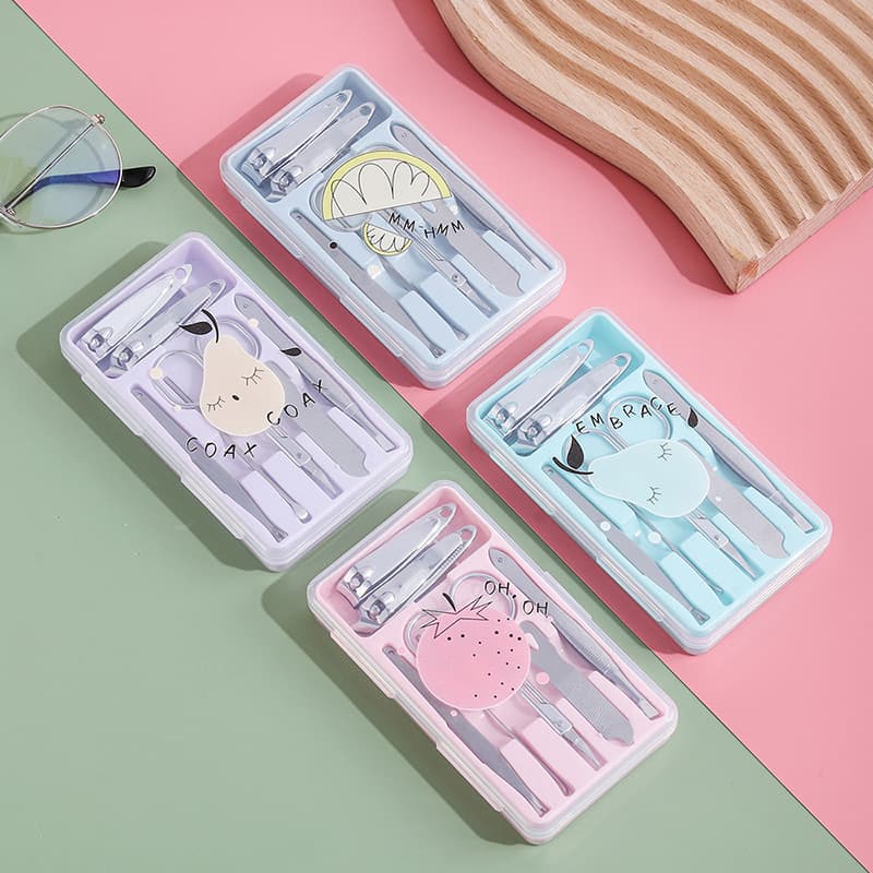 Trendy Cartoon Stainless Steel Nail Clipper Set 7-Piece Pedicure Knife Beauty Tweezers Manicure Nail Trimmer Wholesale Supply