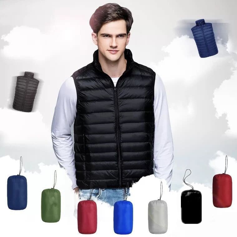 2025 Autumn/Winter New Lightweight Down Vest for Men, Stand Collar, Lightweight White Duck Down Vest, Plus Size, Trendy