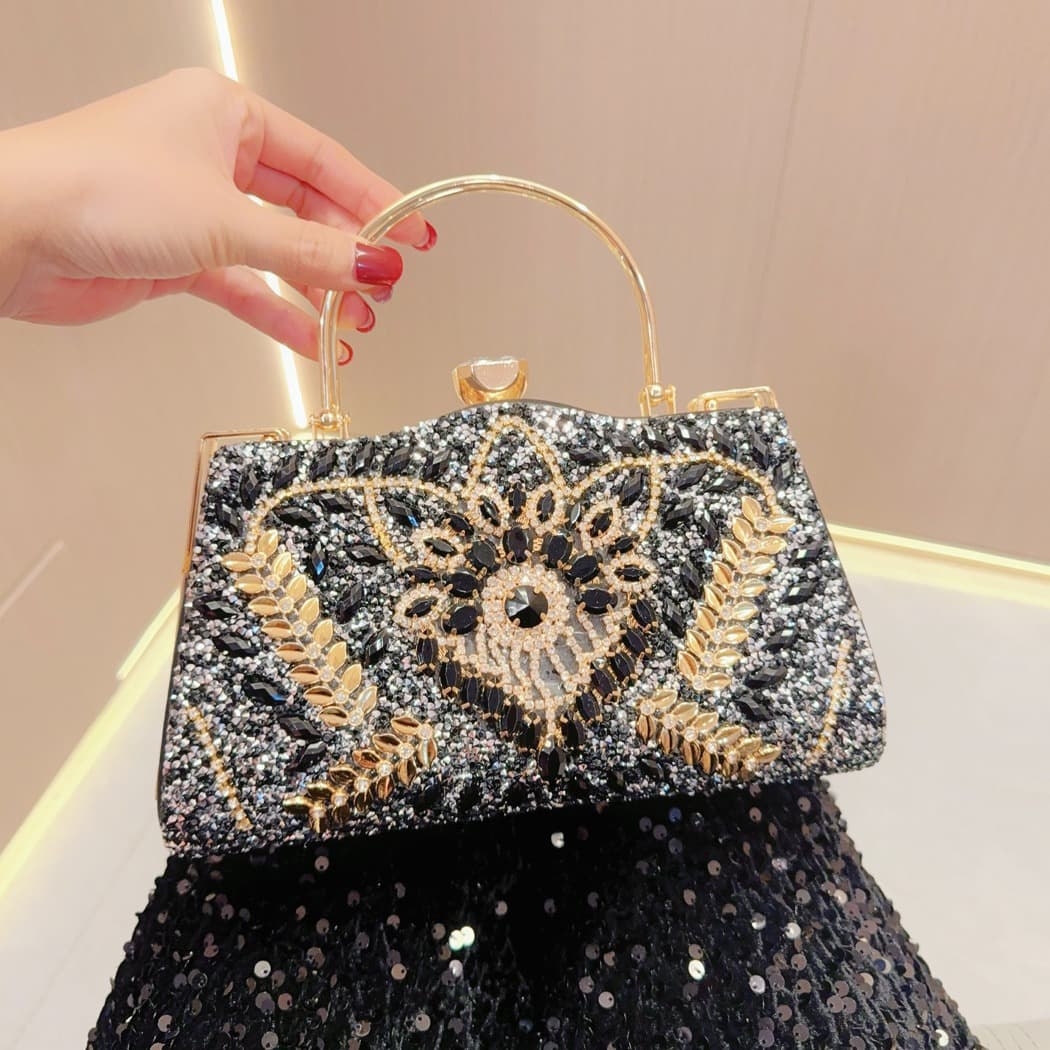 Elegant Ladies Wedding Dinner Party Clutch Bag Diamond Embedded Handbag Shoulder Crossbody Bag Soft PU Pillow Shaped Bag