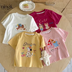 Ningli Girls' Short Sleeve T-Shirt 2026 New Style Baby Summer Absolutely Beautiful Top T-Shirt Summer Children's Clothing Trendy