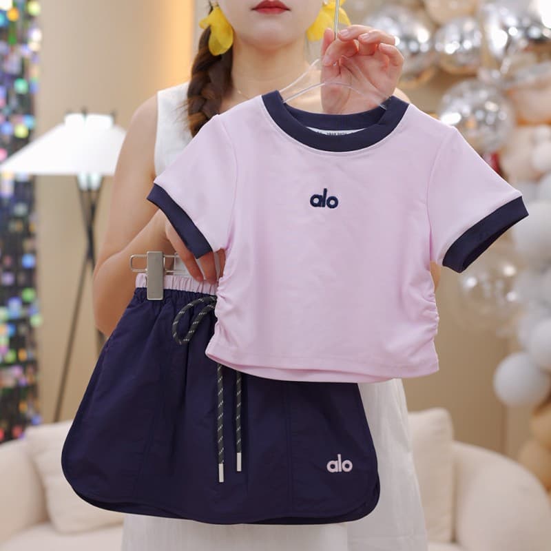 Girls Summer Thin Set Korean Style Baby Cotton Short Sleeve Sports Short Skirt Pants Contrast Color T-Shirt Two-Piece Children's Clothing