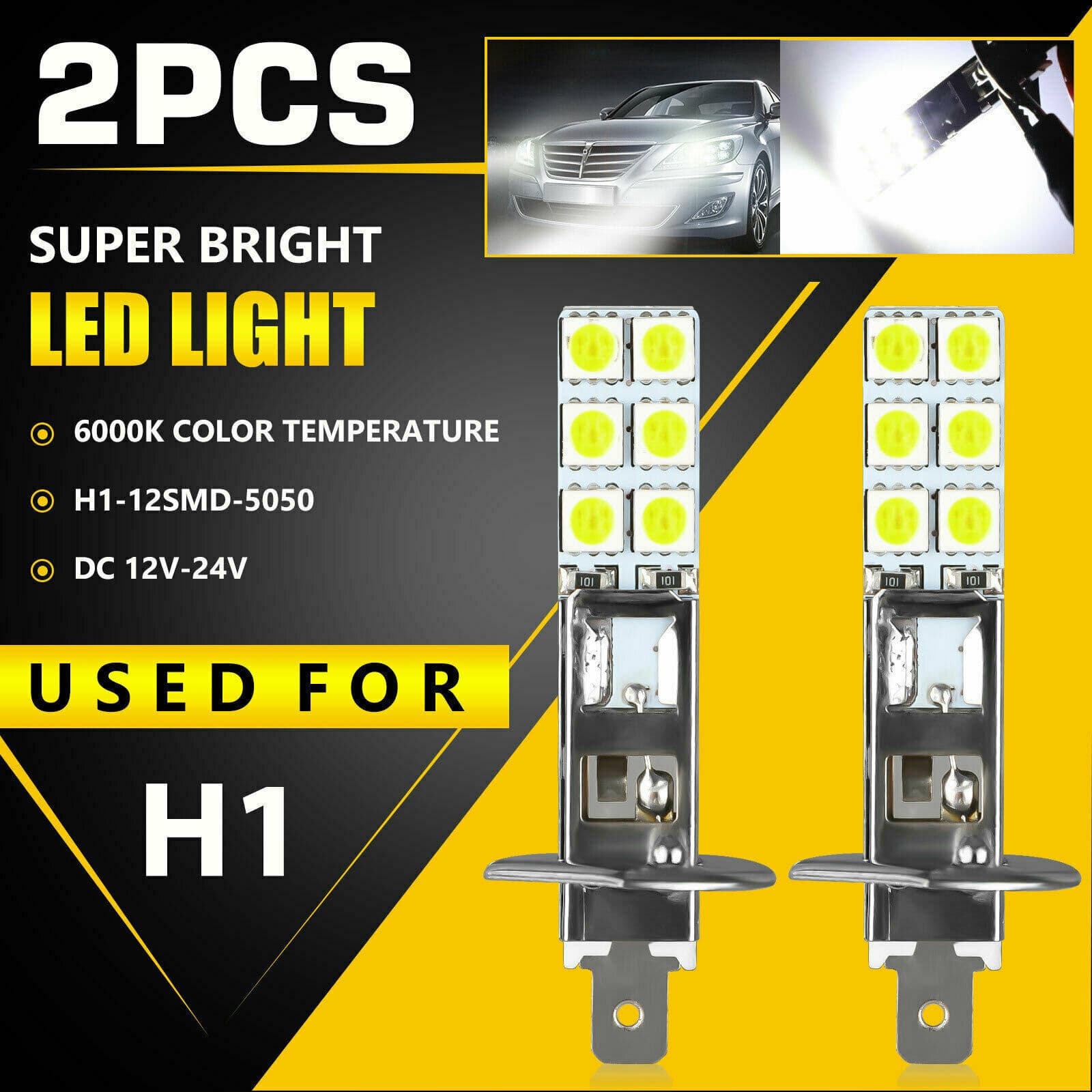 Hot Selling Export Car LED H1 Fog Light LED H1-12SMD-5050 Chip High Brightness Anti-Fog LED Fog Light
