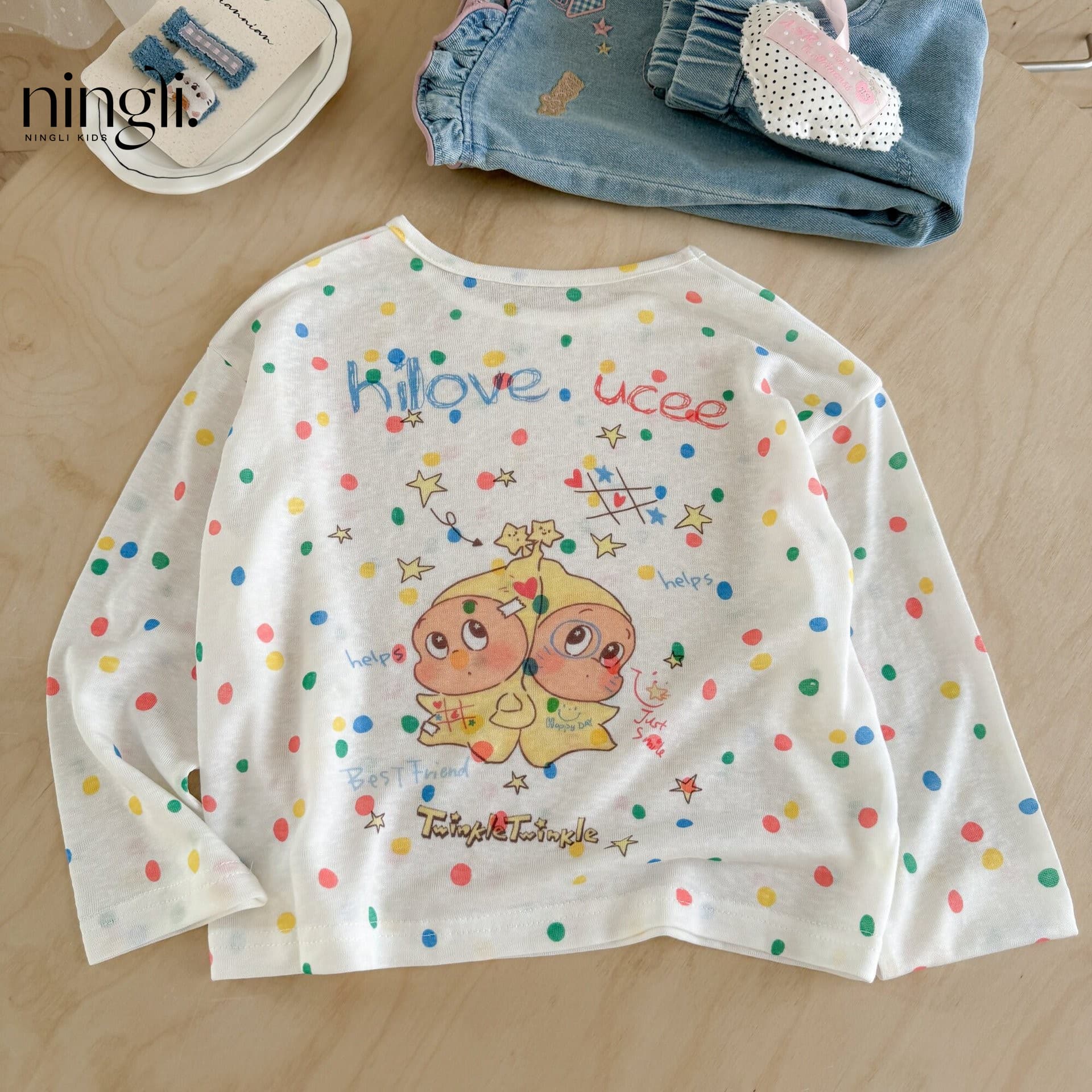 Ningli girls long-sleeved T-shirt children's summer 2026 new light and breathable sunscreen tops for boys and girls fashionable tops
