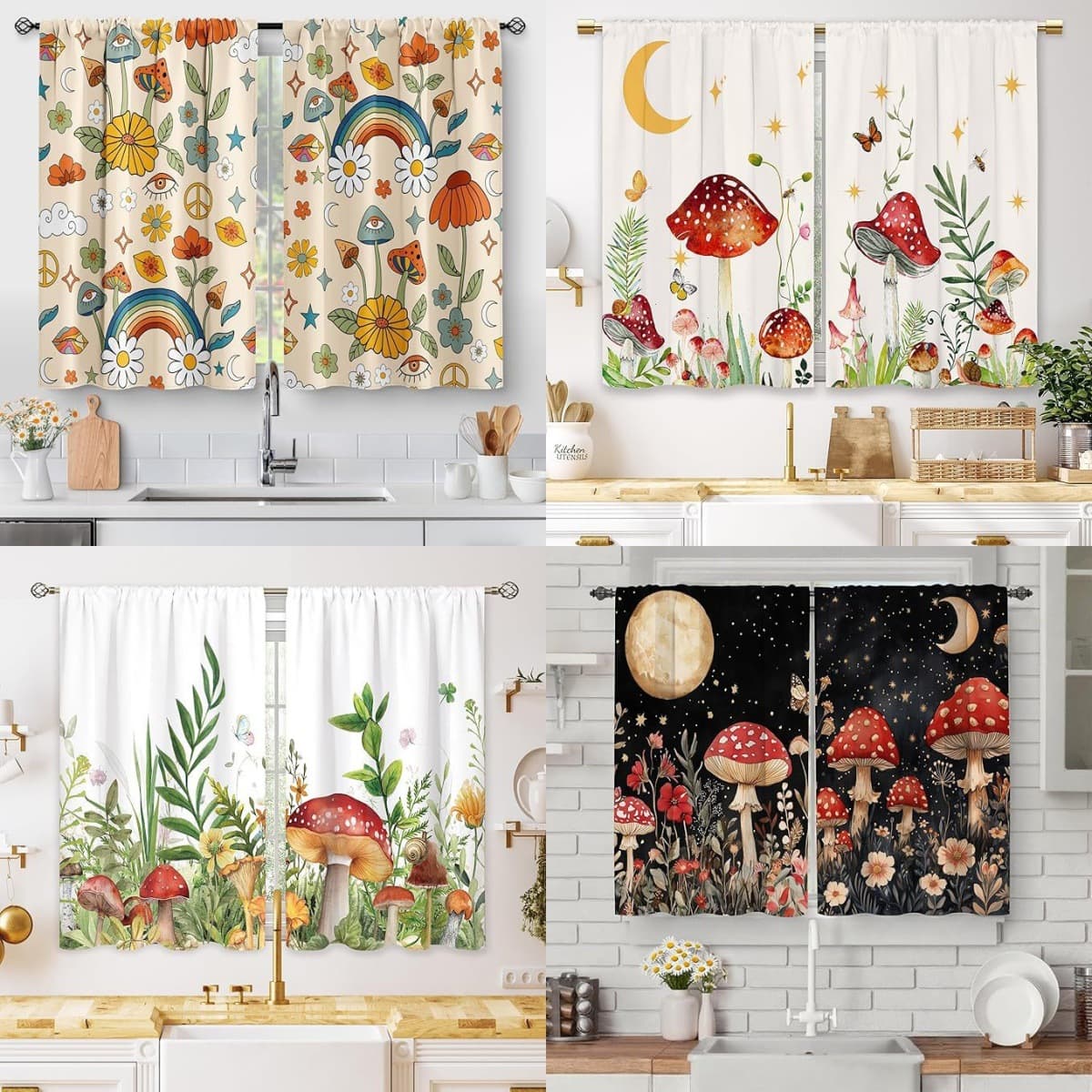 Cross-border Amazon Forest Psychedelic Magic Mushroom Print Curtain Kitchen Cafe Restaurant Decoration Short Curtain Window Valance