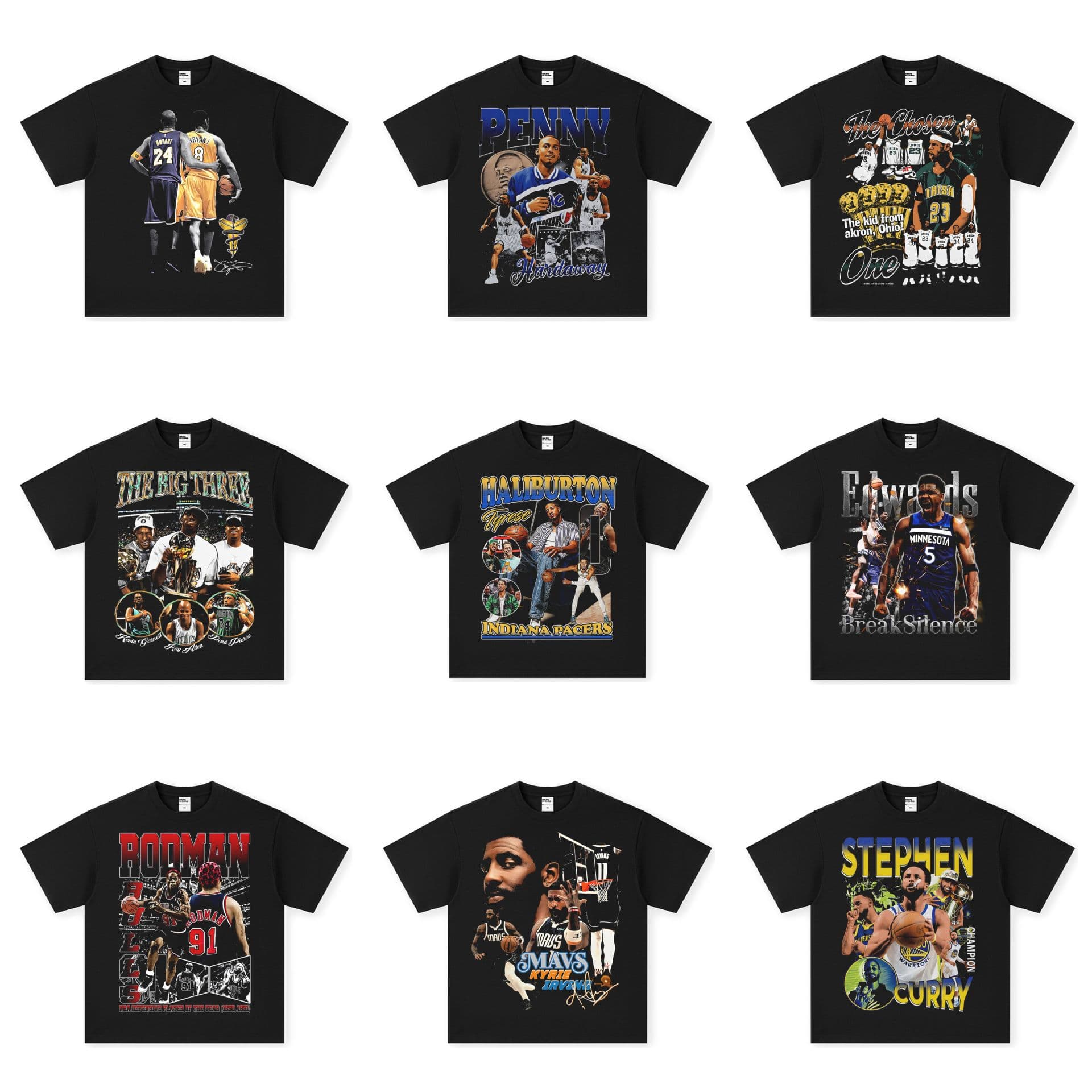 Rock Plan NBA Star American T-Shirt Irving Kobe Curry Print Basketball Short Sleeve Small Collar Jersey
