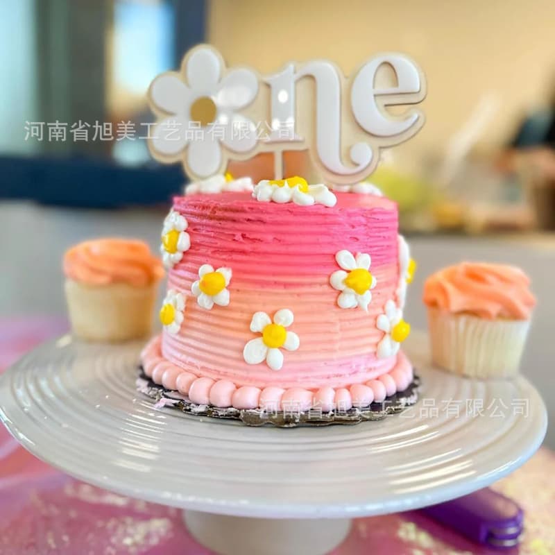 Cross-border ins style baby first birthday cake insert wooden acrylic double layer One cake decoration can be shipped on behalf of