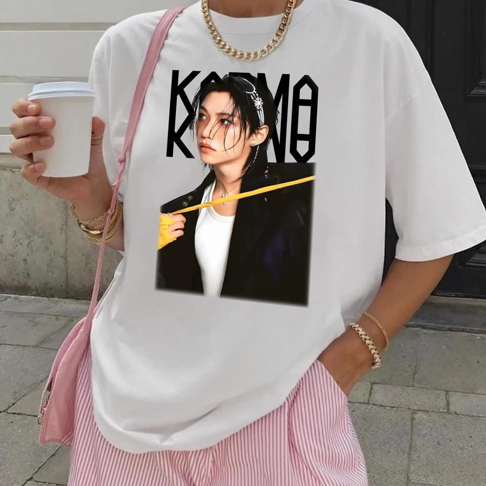 KPOP 4th Album KARMA T-Shirt CHANGBIN HYUNJIN FELIX Korean Fashion Hip Hop T-Shirt