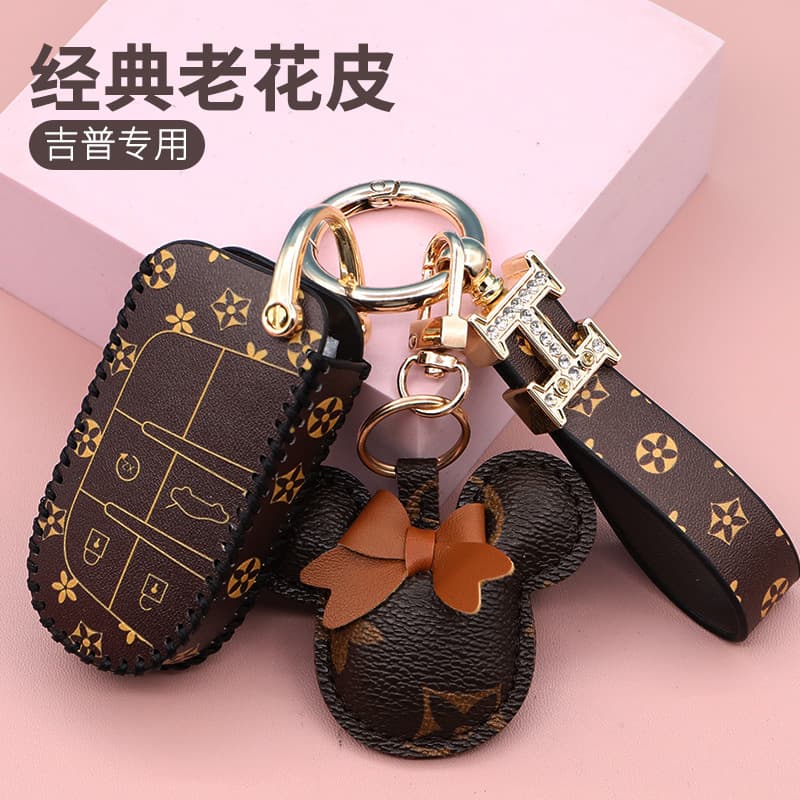 Key Case Cover for Jeep Grand Cherokee, Renegade, Wrangler, Liberty - Vintage Monogram Style with Buckle