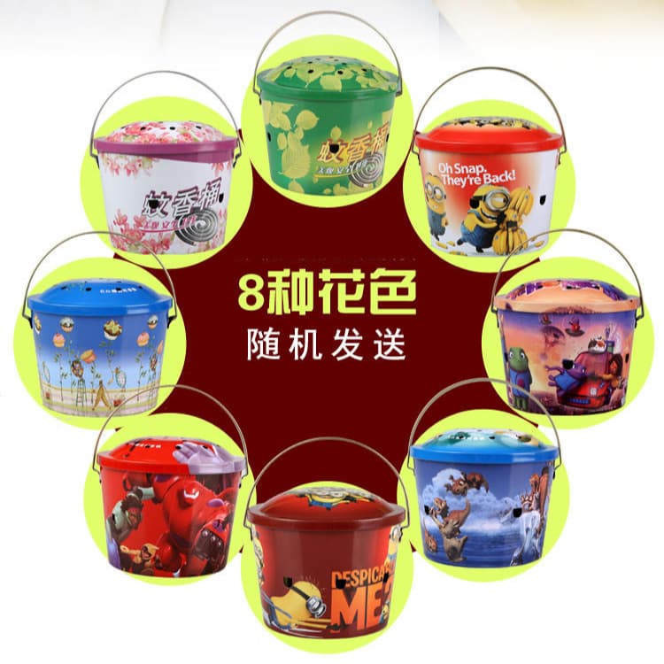Large Bucket Mosquito Coil Holder, Big Iron Art Mosquito Coil Bucket with Ash Tray, Outdoor Fishing Camping
