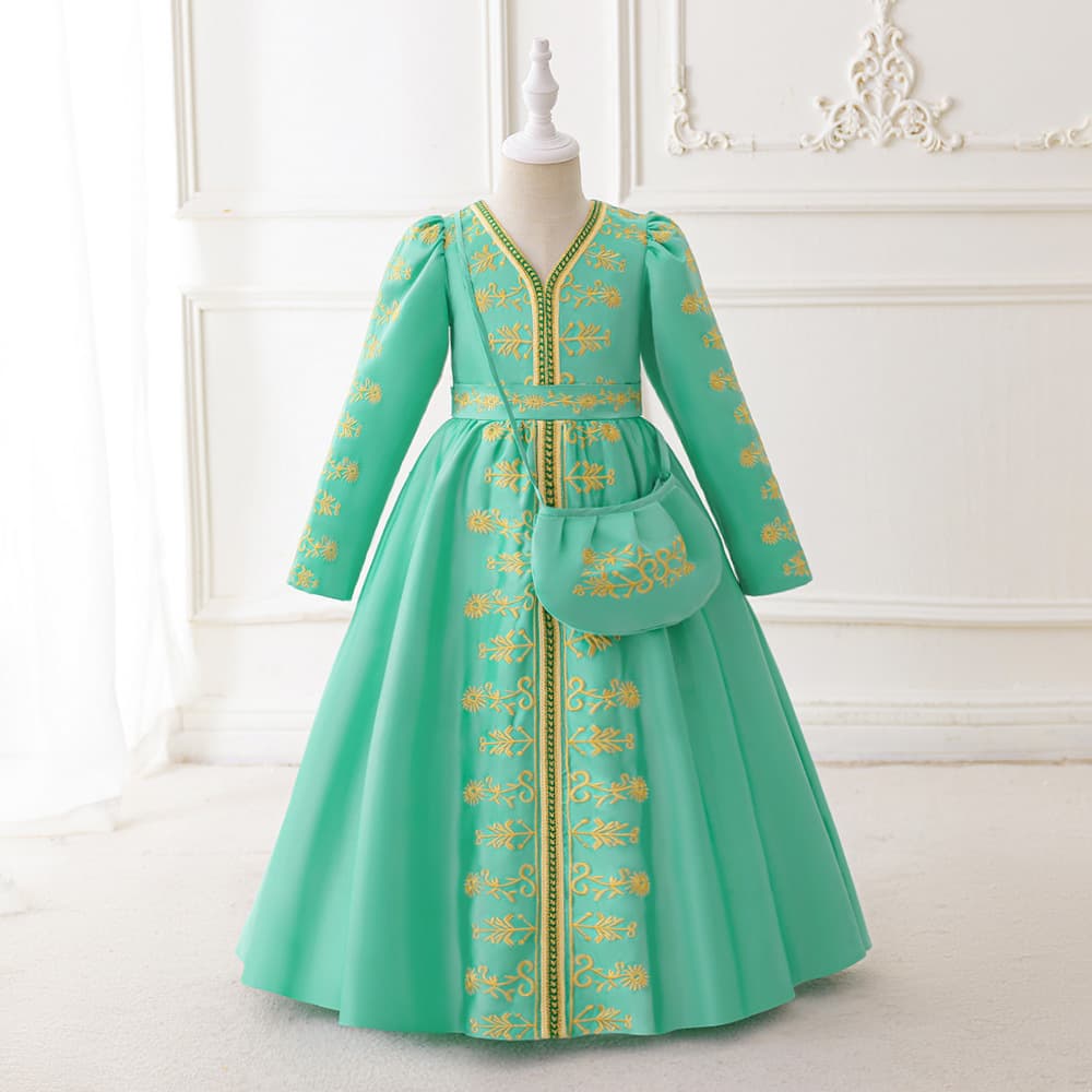 Amazon New Import Children's Dress, Girls' Loose Embroidered Long Gown with Free Bag