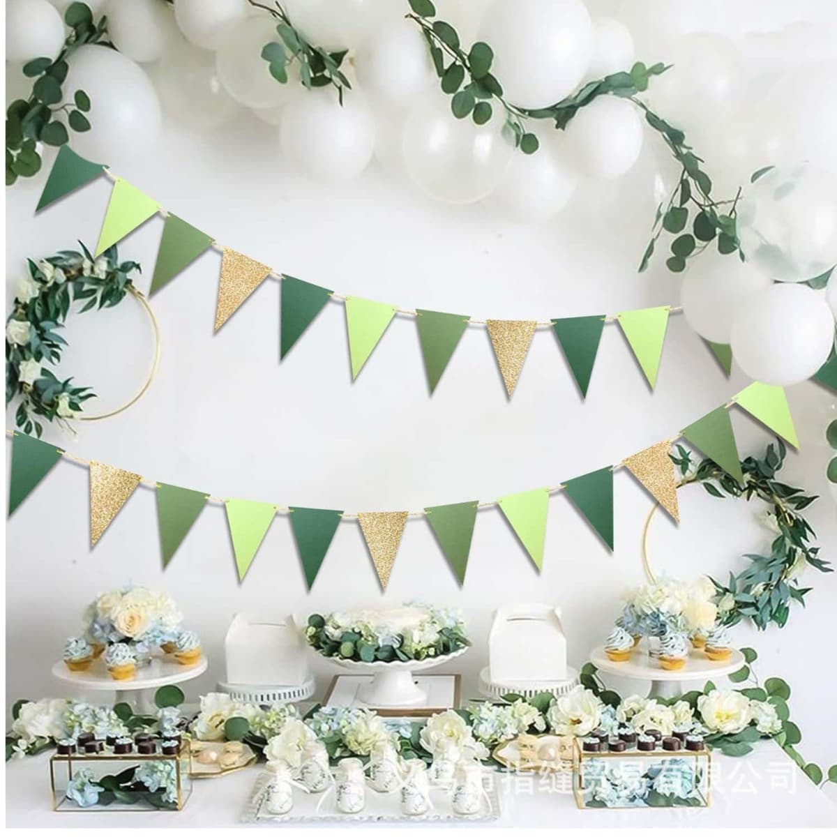 Glitter Paper Triangle Banner for Birthday, Wedding, and St. Patrick's Day Scene Decorations