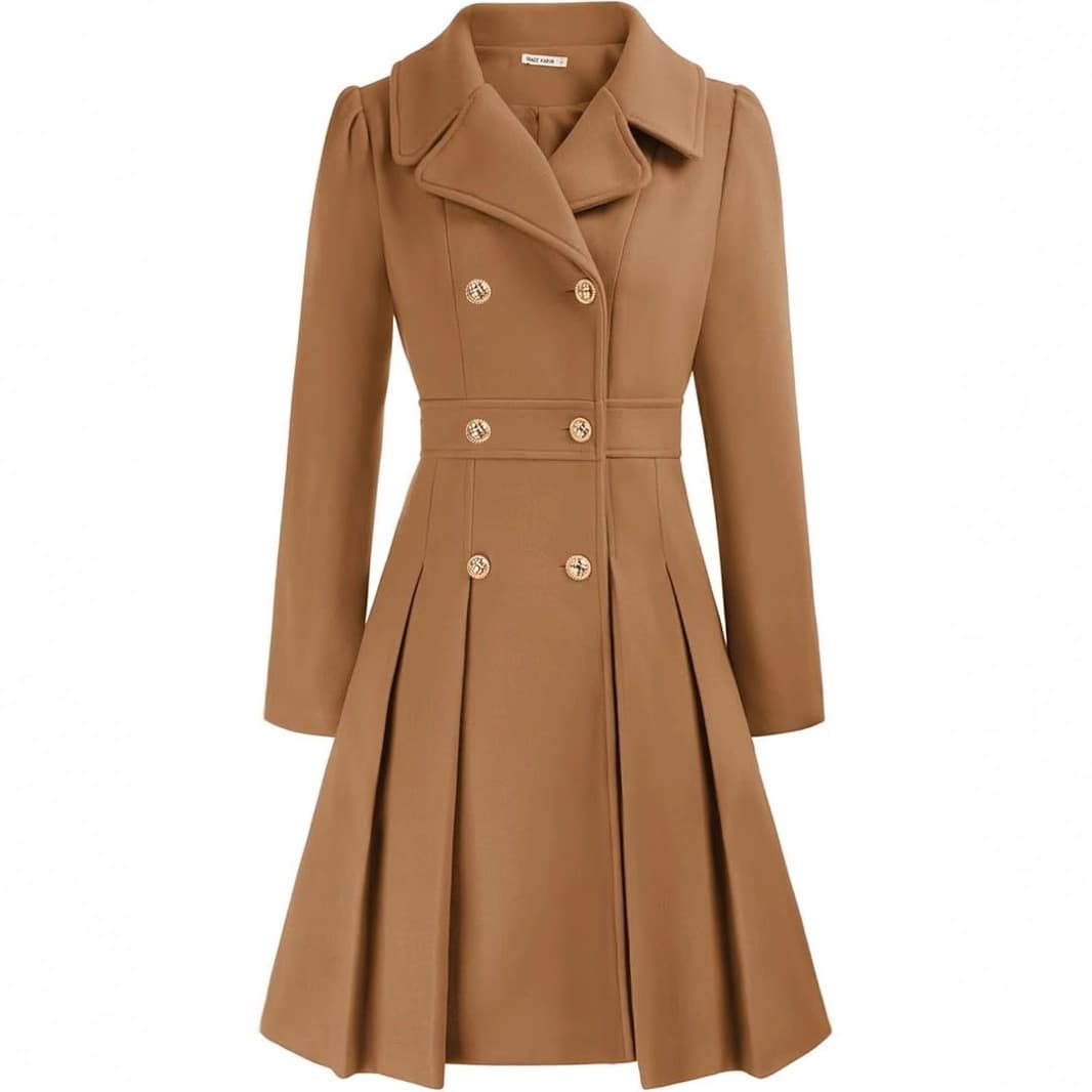 2025 Autumn/Winter Thick Double-Breasted Women's Fashion Coat, Cross-Border European and American Slim Fit Woolen Outerwear with Lining