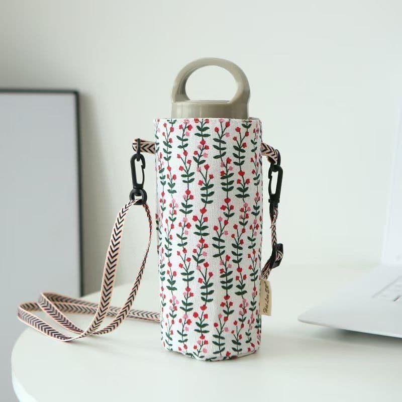 Universal 1300 Linen Insulated Cup Cover with Strap, Water Bottle Storage Bag, Portable Handheld Flask Protector