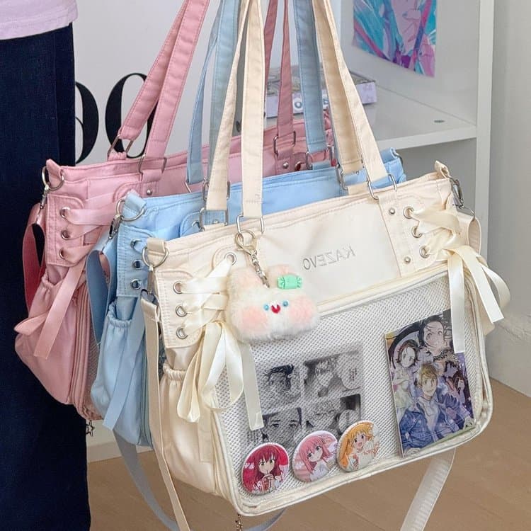 Daily Ribbon Tote Bag Large Capacity Student-Friendly Big Appetite Anime Bag Crossbody Shoulder Bag