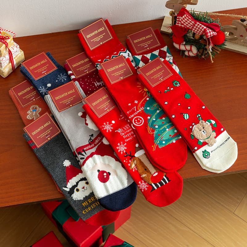 Zhuji Socks Christmas Socks for Men and Women, Winter Christmas Gift Cute Korean-style Cartoon Socks, Cotton Big Red Socks