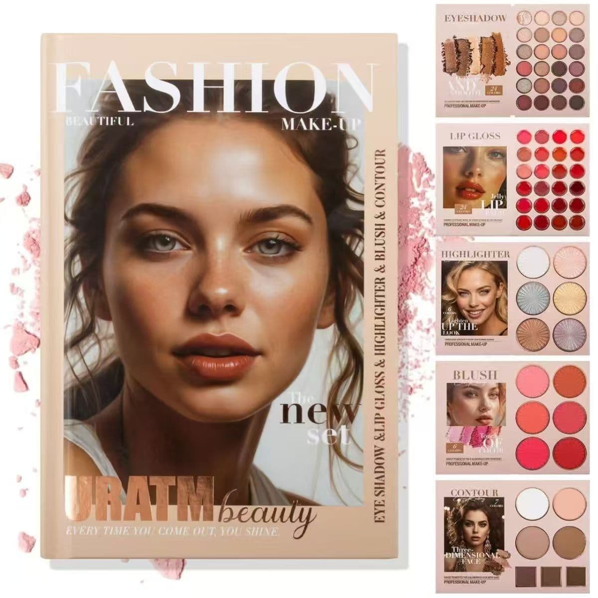 New eyeshadow in 68 shades, book-style highlighter, blush in pearl and matte finishes, perfect for stage makeup artists.