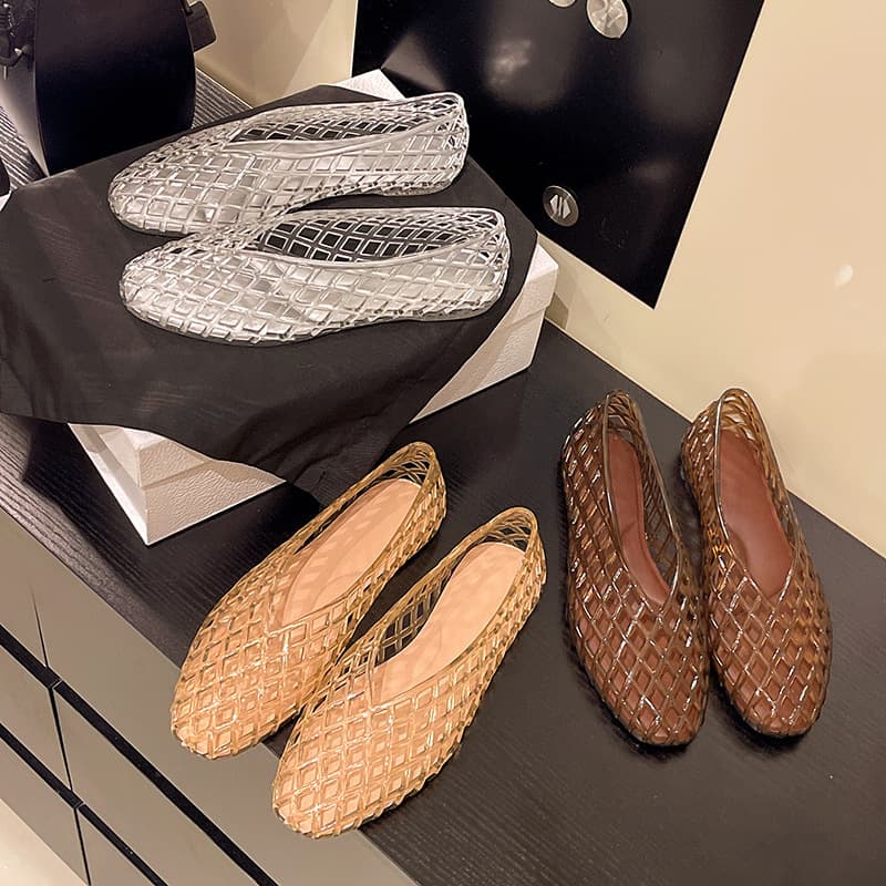 Cross-border hot style hollow crystal shoes for women, jelly shoes, fishnet crystal shoes, lazy shoes, hollow breathable sandals