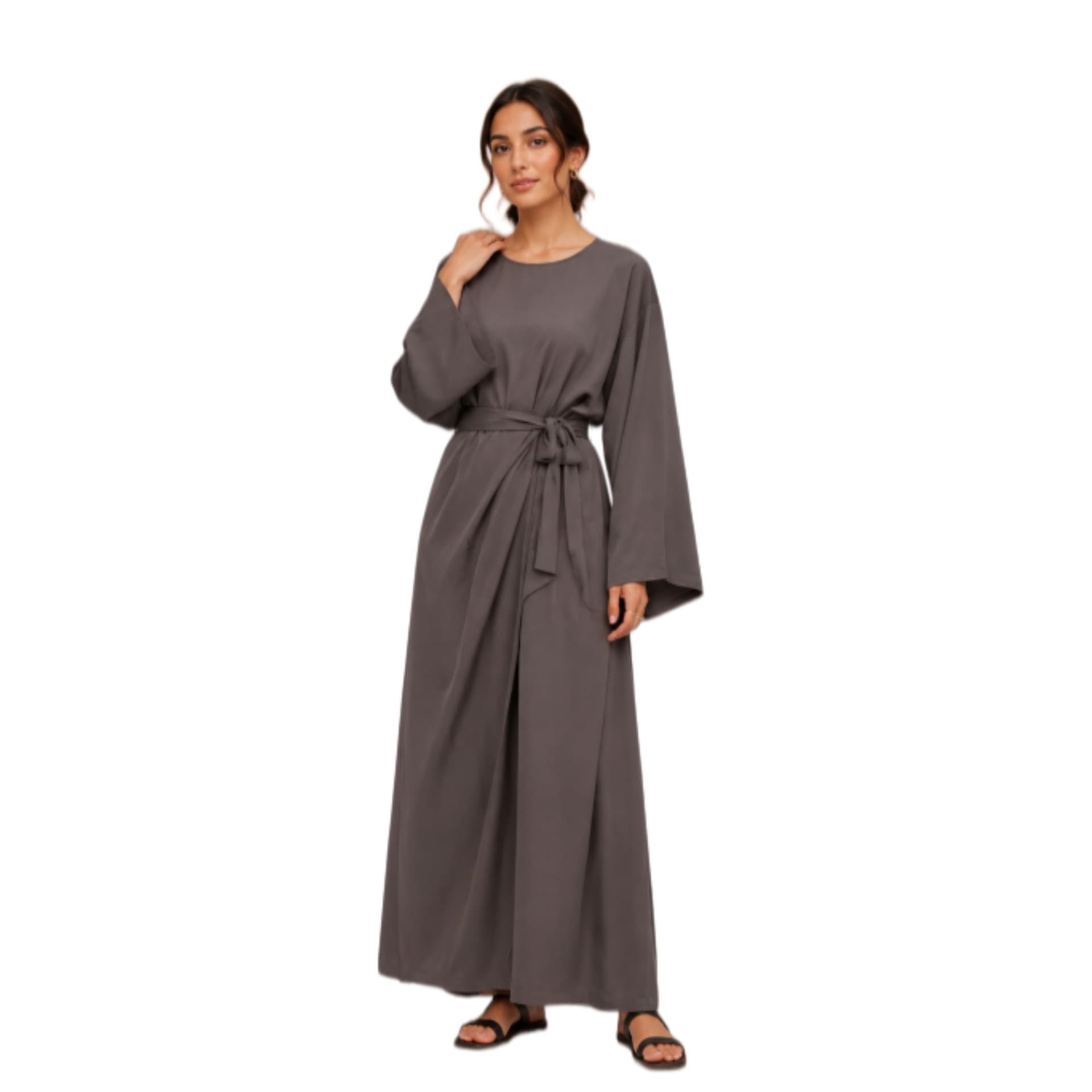 2025 foreign trade women's clothing European and American cross-border fashion temperament elegant solid color waist dress casual bat sleeve long skirt