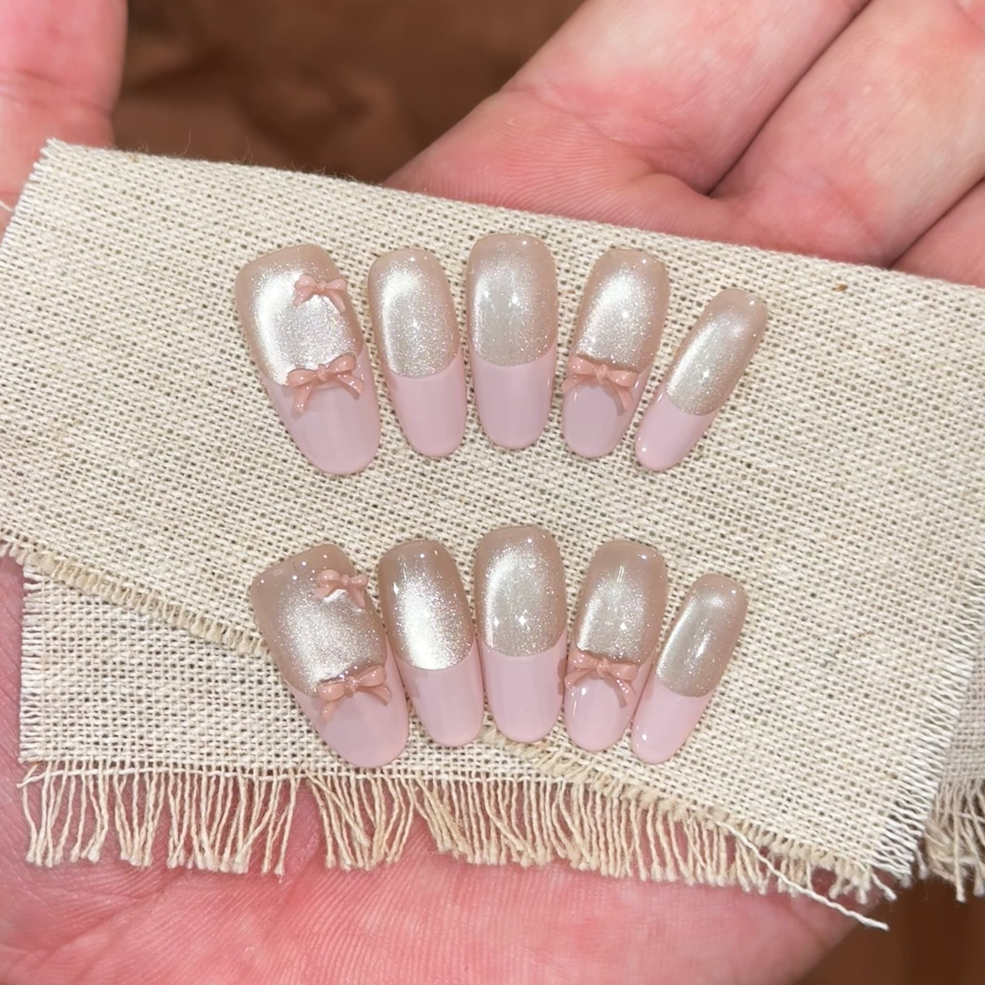 [Pink Ballet] Handmade Press-On Nails Pink Cat Eye Crystal Cat Eye Crushed Diamond Glitter Nail Tips Brightening Manicure