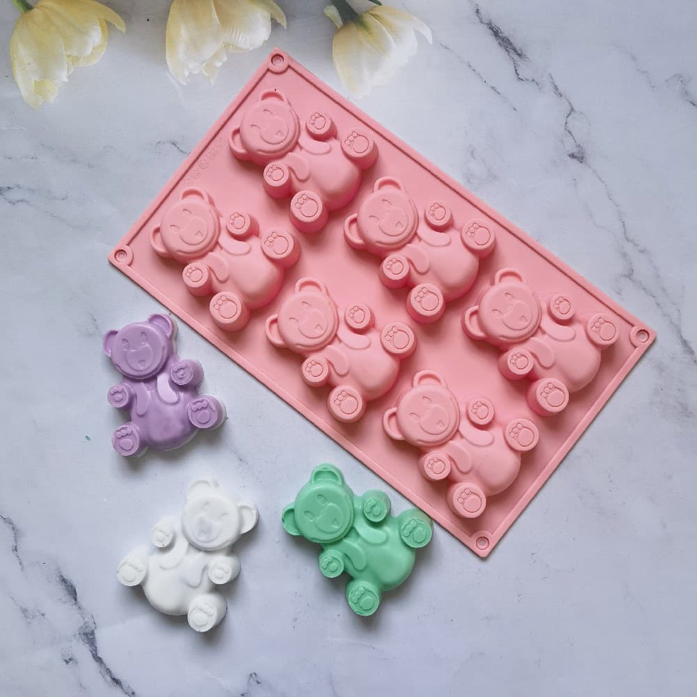 6-piece large bear 141 silicone mold for cakes, ice cream, puddings, desserts, soap, baking utensils