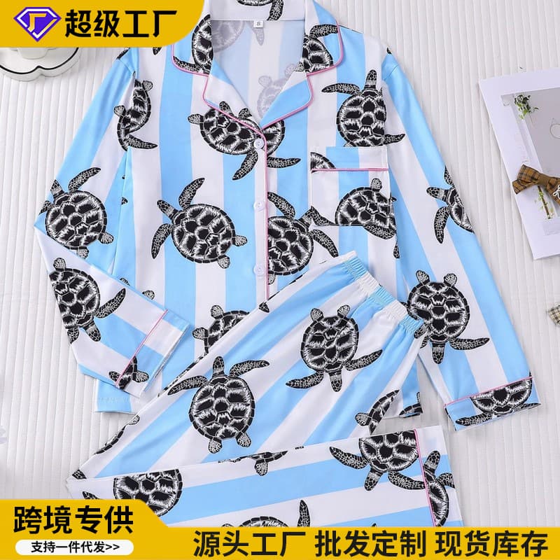 Women's Cross-Border Pajama Set Long Sleeve Printed Casual Comfortable Homewear Teen Long Sleeve Pants Custom