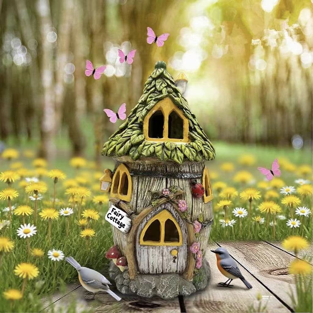 Resin crafts ornaments wholesale solar lights outdoor garden courtyard decorative lights simulation bucket tree house lights